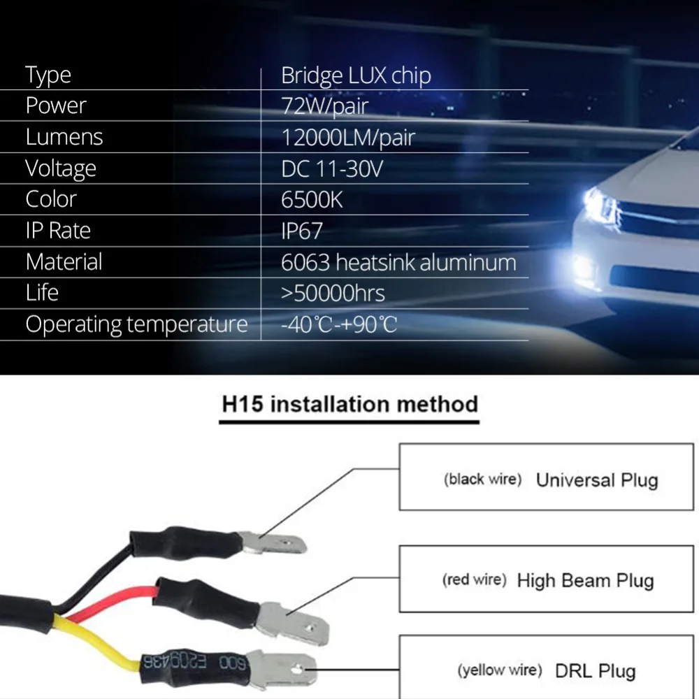 Aceersun H4 светодиодный H7 светодиодный головной светильник s лампочки 72 Вт 12000 лм светодиодный H8 9005 9006 чипов CSP HB3 H11 H1 Hi короче спереди и длиннее сзади), автомобильные фары головного света, противотуманные фары, светильник 12v 24v