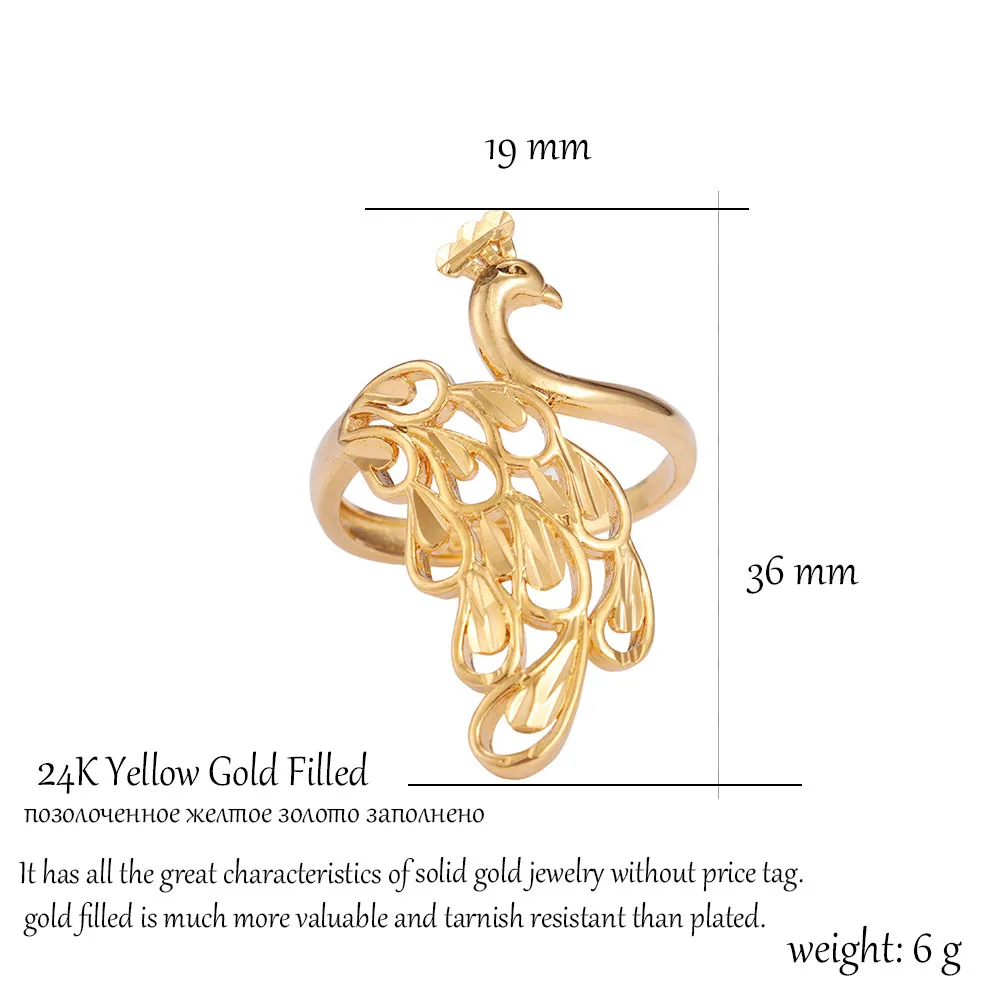 St. kunkka, 24 K, желтое золото, заполненное большим павлином, кольцо для женщин, для свадебной вечеринки, массивное кольцо, очаровательное,, новая мода, Трендовое ювелирное изделие