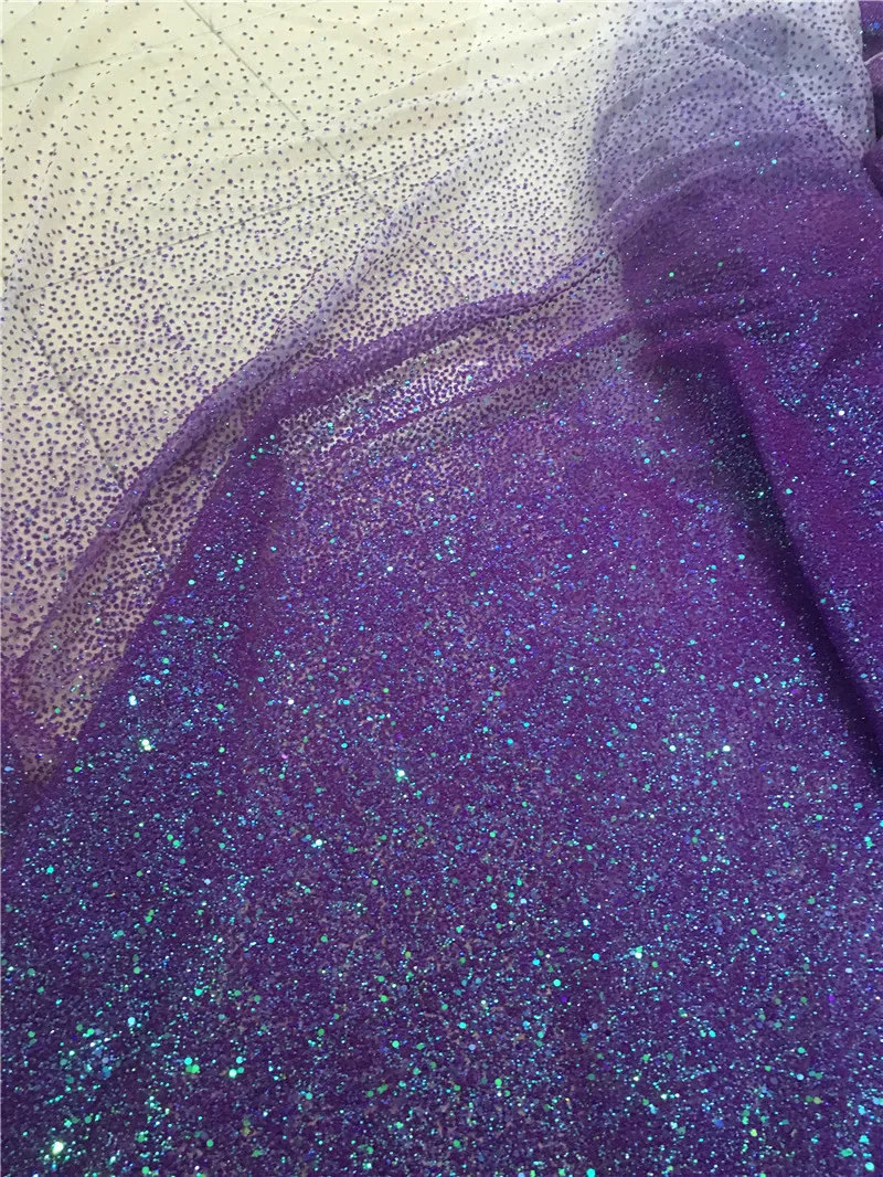 К требованиям заказчика; сверкающие; H-1946 наклеенными африканская Тюль Кружева для праздничное платье с фиолетовым ткань с блестящим кружевом для свадебного украшения