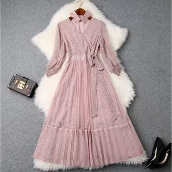 

2019 Dress Sexy Celebrity Patchwork Full Lantern Sleeve Wommen Pink Bow V Neck Night Club Body con Party Dresses Wholesale