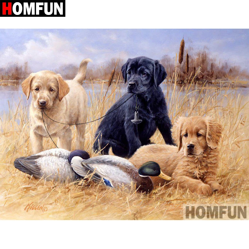 

HOMFUN Full Square/Round Drill 5D DIY Diamond Painting "Dog hunting" Embroidery Cross Stitch 5D Home Decor Gift A08710