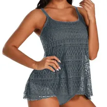 Плюс размер женский купальник-Монокини танкини купальник с низкой талией Мягкий консервативный пляжный костюм из двух частей для женщин Mayo#10