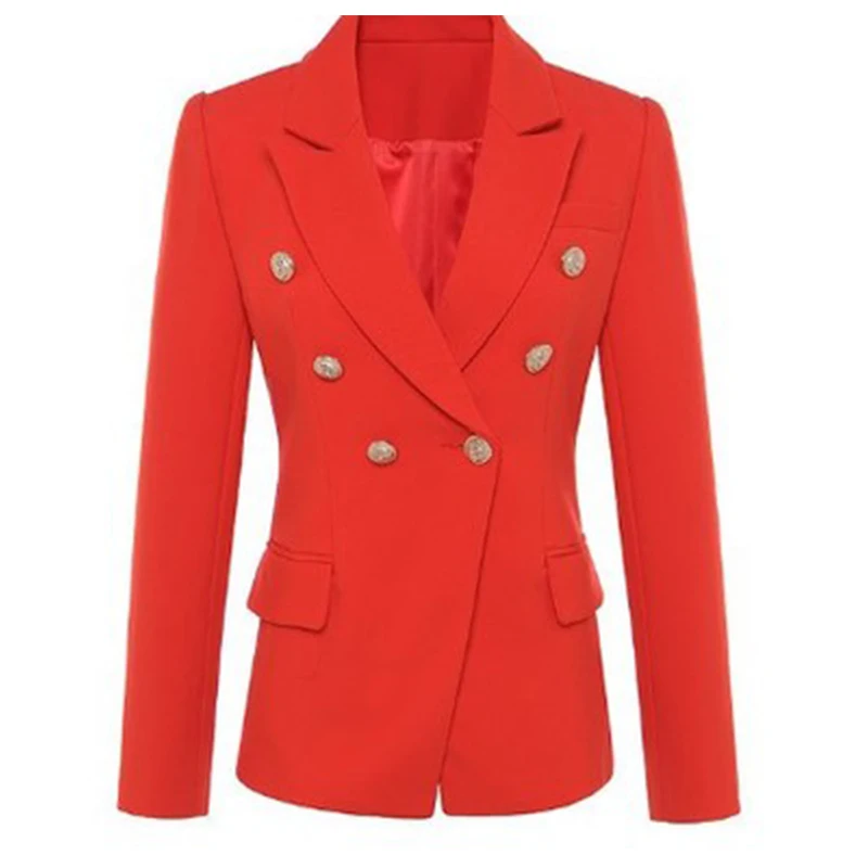 Metal Lion Buttons Women Blazer Fashion Double Breasted Female Short Slim Fit Solid Blazer Jacket for Office Daily Coat XS-2XL