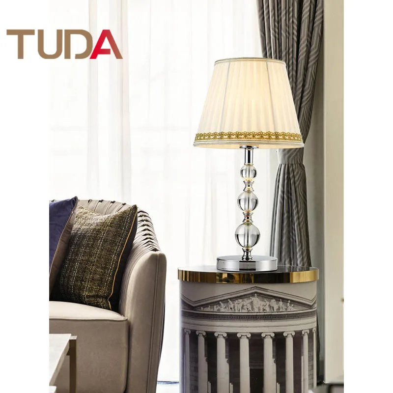 

TUDA Jane European Hotel Bedside Table Lamp Modern Home Fashion Simple Table Lamp Fabric Study Retro Crystal Table Lamp