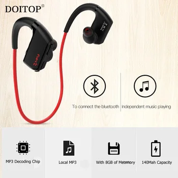 DOITOP Wireless Bluetooth Earphone MP3 Player Headphone Neckband Stereo Headset Sport Running Music Earpiece with 8G Memory MP3