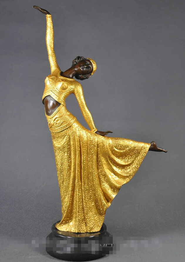 

$ $ Art Deco Sculpture Beautiful Dancer Girl Yellow Bronze Statue