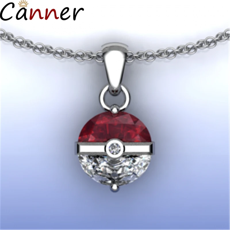 CANNER Long Chain Necklaces For Women Red Crystal Necklaces Pokemon Pendant Necklaces Jewelry Clavicle Chain Collier Gifts F40