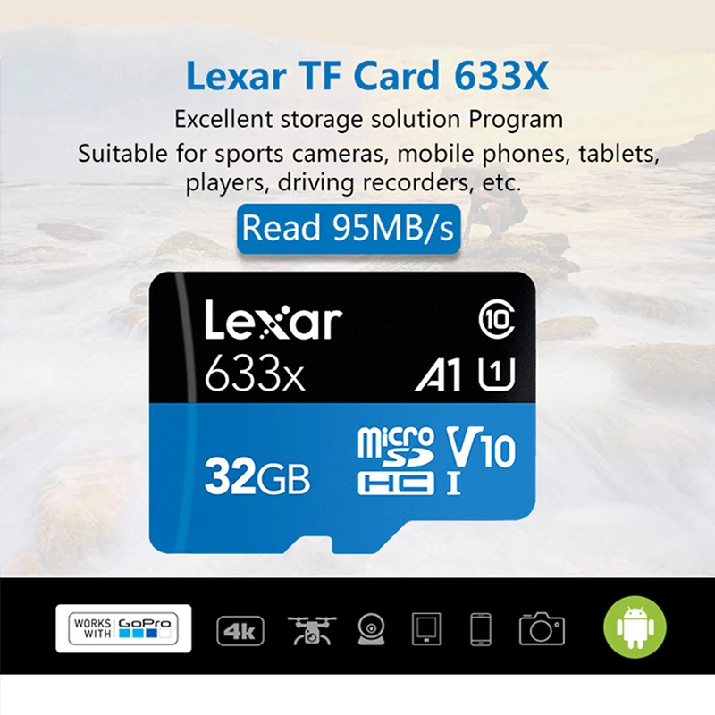 Lexar высокоскоростная флеш карта памяти 512 ГБ 256 128 Гб 64 32 SDXC / SDHC 633X micro sd класс 10 4k TF