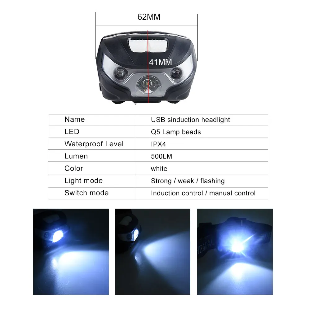USB Перезаряжаемый ручной датчик волны налобный фонарь индукционный светодиодный головной фонарь фонарик переднего света лоб фонарь походный фонарик