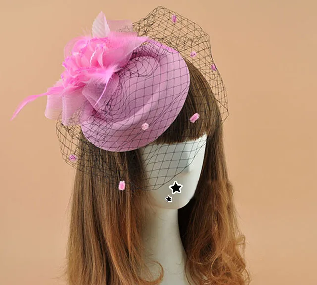 הילדה Mesh צעיף נשים אופנה כומתה קליפים מגבעת Fascinator שיער סיכת ראש פרח כנסיית מסיבת קישוט הראש ריקוד ביצועים