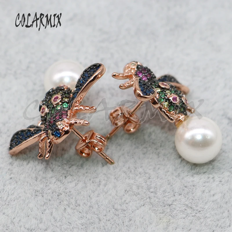 3 пары модные милые крошечные серьги Bugs & pearls ювелирные изделия подарок для леди