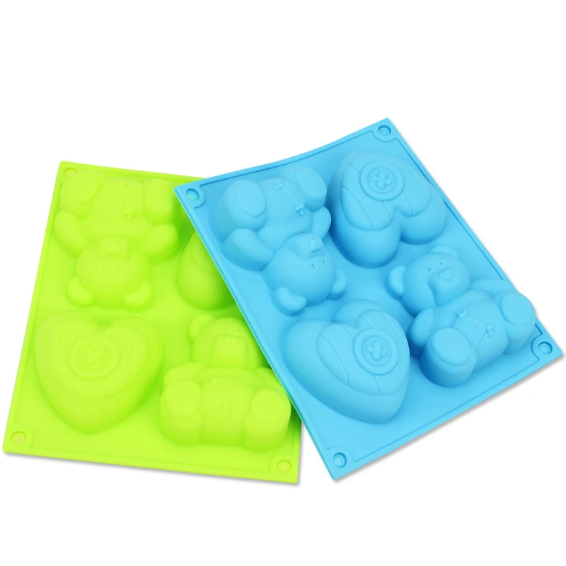 

4 Even the Bear& Love Shape Silicone Cake Mold, Chocolate Mold, Budding Mold, DIY Soap Mold, Bakeware Tool D747