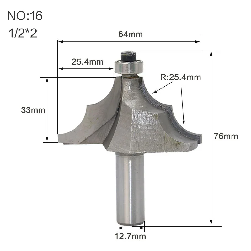 1 шт. 1/" 1/4 хвостовик Классическая формовочная фреза для отделки кромки, биты для дерева, карбида вольфрама, деревообработка, обрезка R фаски, торцевая фреза - Длина режущей кромки: NO16