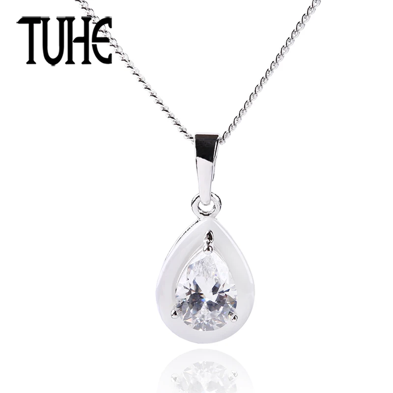 

TUHE New White Ceramic Drop Stone Pendants Necklaces Holiday Beach Statement Jewelry Big Crystal Water Drop Women Gril Ornaments