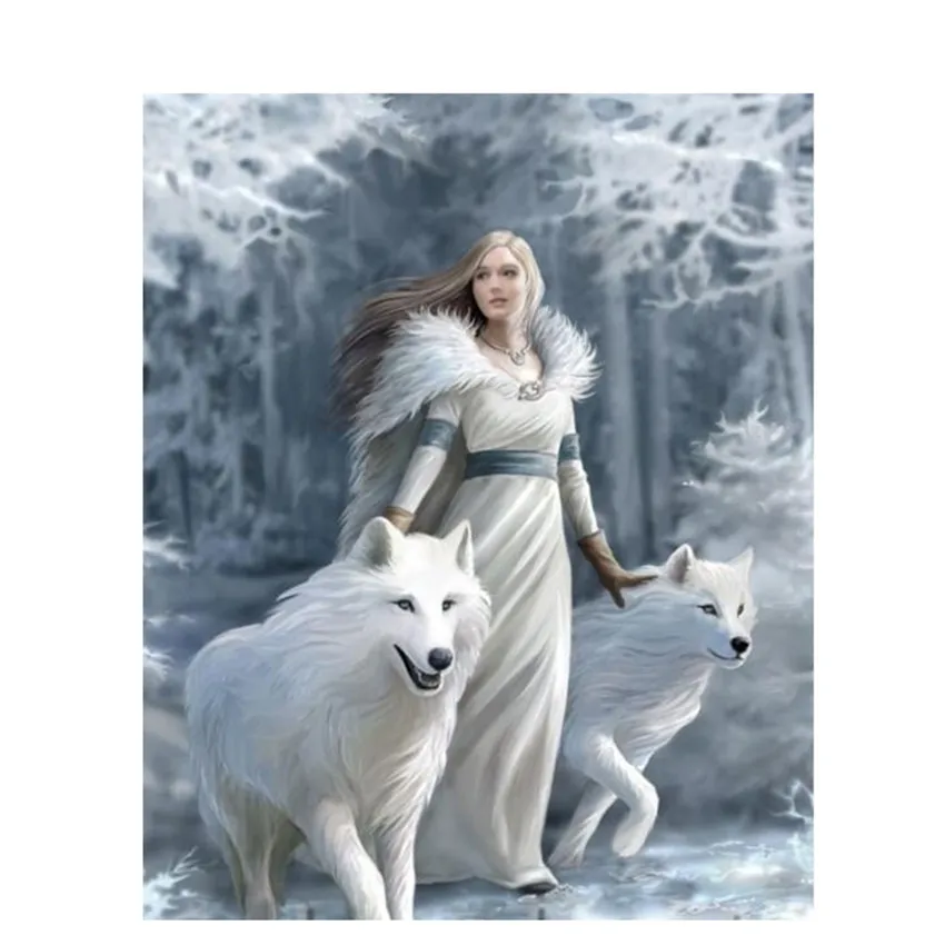 

DIY Digital Painting By Numbers Package Snow Wolf girl oil painting mural Kits Coloring Wall Art Picture Gift frameless