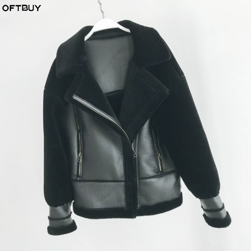 Женская байкерская куртка из искусственной кожи OFTBUY повседневная с подкладкой