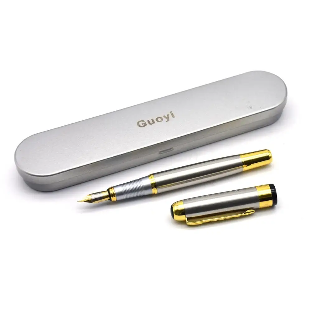 Guoyi G001 ретро с тяжелой подошвой, металлическая авторучка Роскошные Подарочная ручка в деловом стиле для школьников, пишущий канцелярские принадлежности - Цвет: Steel Pen Gift