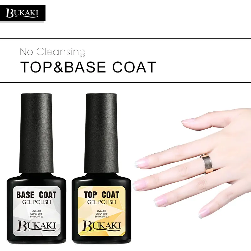 

BUKAKI 2pcs No Wipe Top Base Coat Nail Polish UV 8ml Transparent Soak Off Primer Gel Polish Gel Lacquer Nail dehydrator