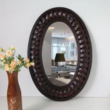 Большое настенное зеркало с бамбуковой и деревянной рамой, овальное настенное зеркало для гостиной, настенное зеркало для украшения дома
