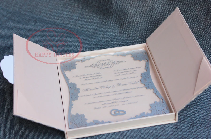 HI1144 - 07 Customized  Light Pink Hard Cover Box Wedding Card with Acrylic Invitation Made in China