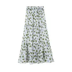 2019 новый принт шифоновая юбка летняя женская мода трапециевидная юбка с высокой талией Повседневная Длинная Цветочная Женская