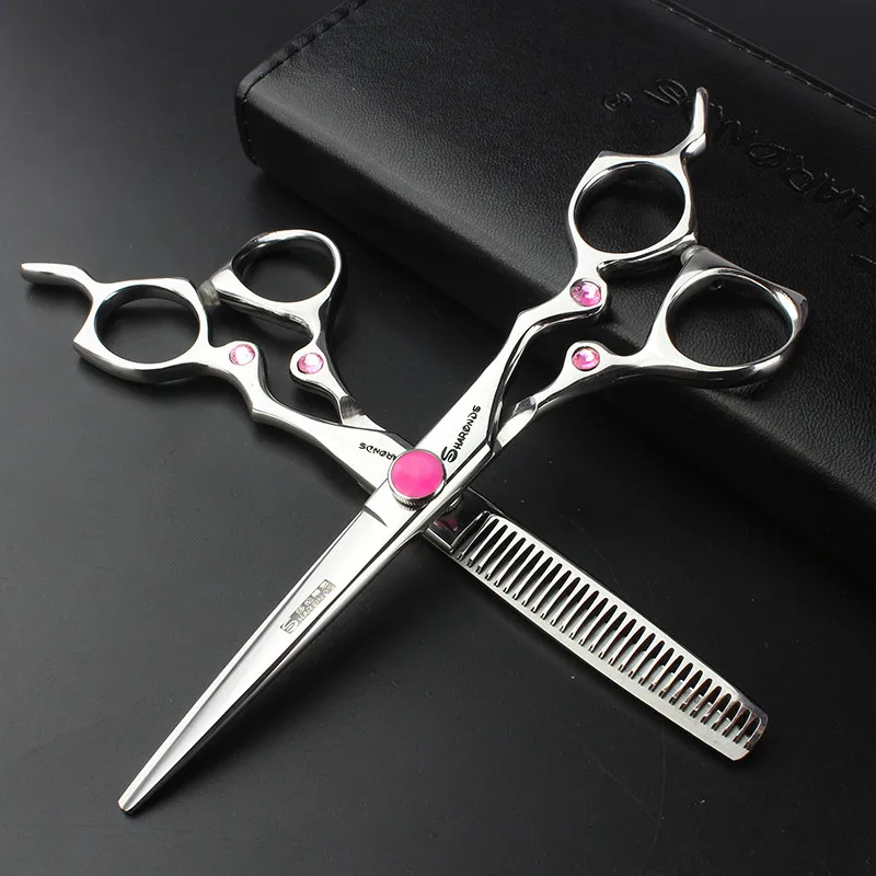 

High Quality 6 Inch Japan Professional Hair Scissors Shears Pink diamonds Cutting Scissors Salon Tools Supplies