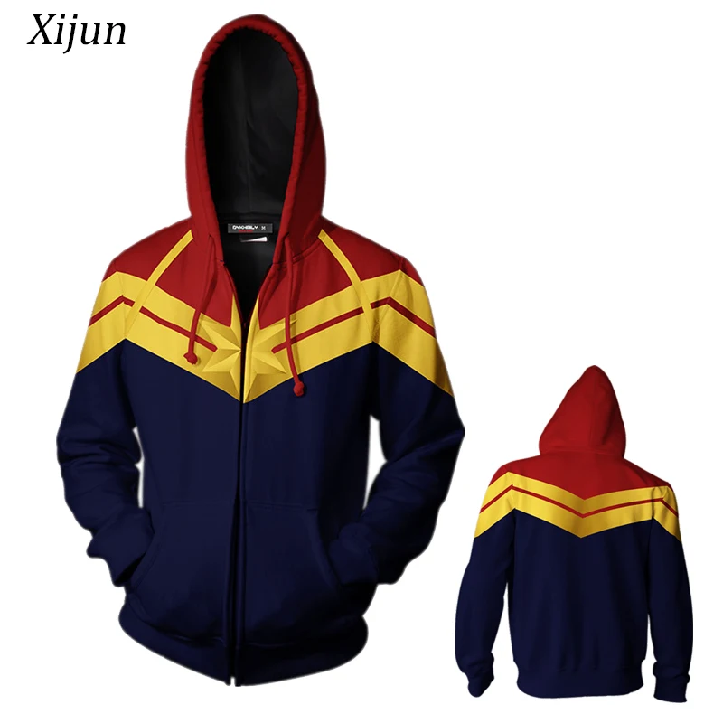

Xijun 3D Printed Captain Carol Danvers Ms Costumes Hoodies Sweatshirts Tracksuit Casual zipper hooded Jacket Custom made logo