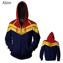 Xijun 3D Printed Captain Carol Danvers Ms Costumes Hoodies Sweatshirts Tracksuit Casual zipper hooded Jacket Custom made logo