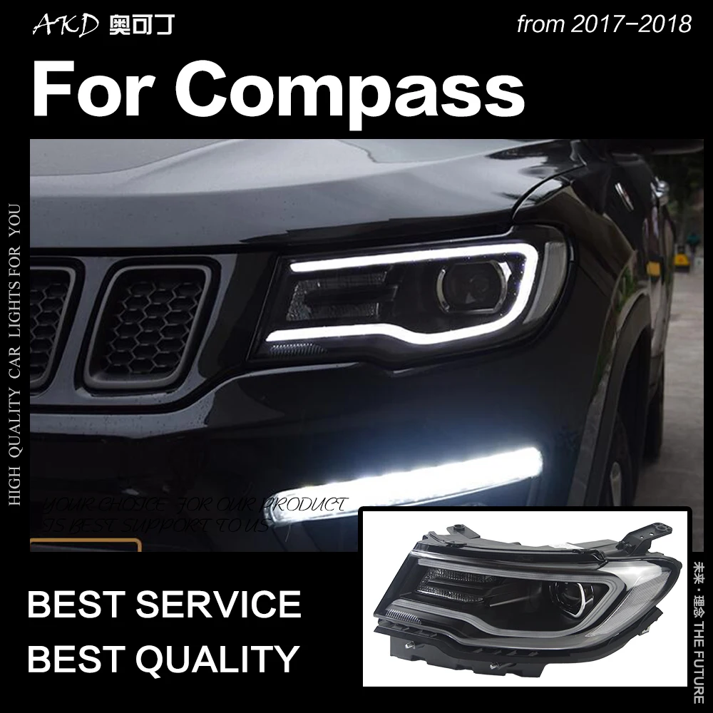 AKD Car Styling Head Lamp for Jeep Compass Headlights- New Compass LED Headlight LED DRL Hid Bi Xenon Auto Accessories