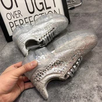 

Spring new rhinestone full diamond transparent muffin bottom shoes waterproof platform with light board running shoes women