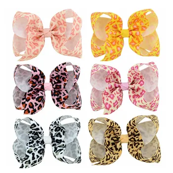

MIXIU 6pcs/set Leopard Grosgrain Ribbon Bow Hair Clip Boutique Hairpin Print Hairgrips for Kids Girl Hair Accessories