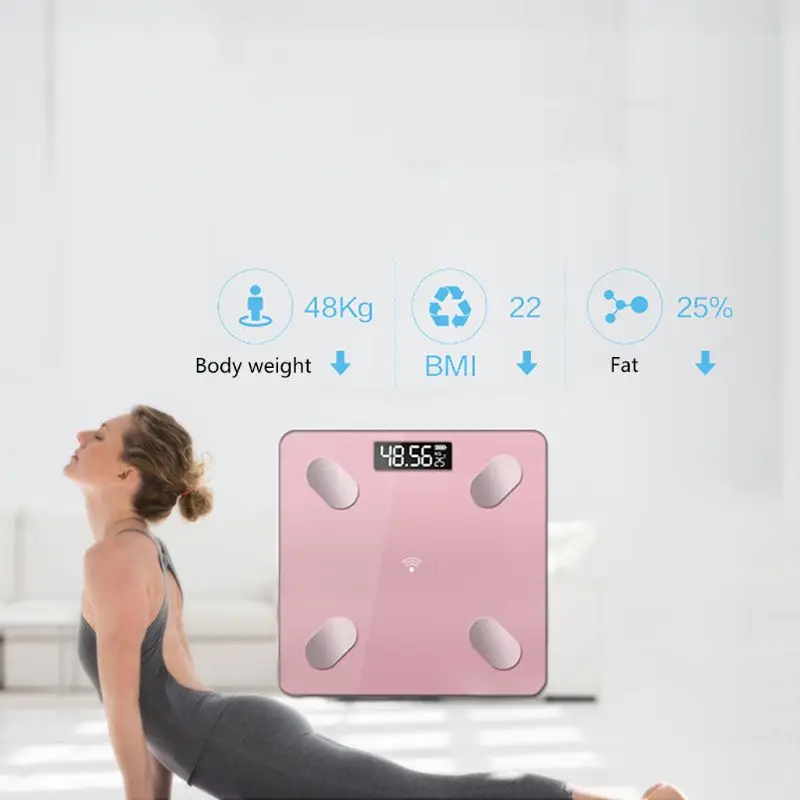 Цифровой смарт тела Жир, весы ЖК-дисплей здоровья Фитнес BMI мышцы Ванная комната весы