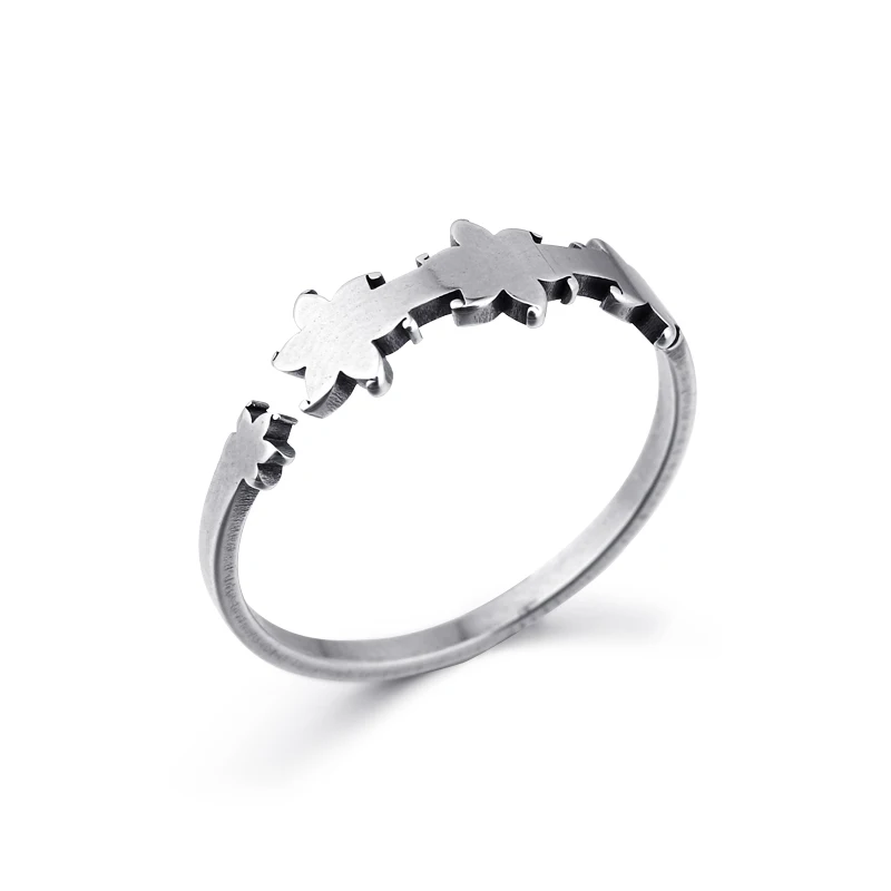 

Stainless Steel Open Ring Silver Color Six Petals Flowers Female Adjustable Ring In The Middle FemaleJewelry R105-T2