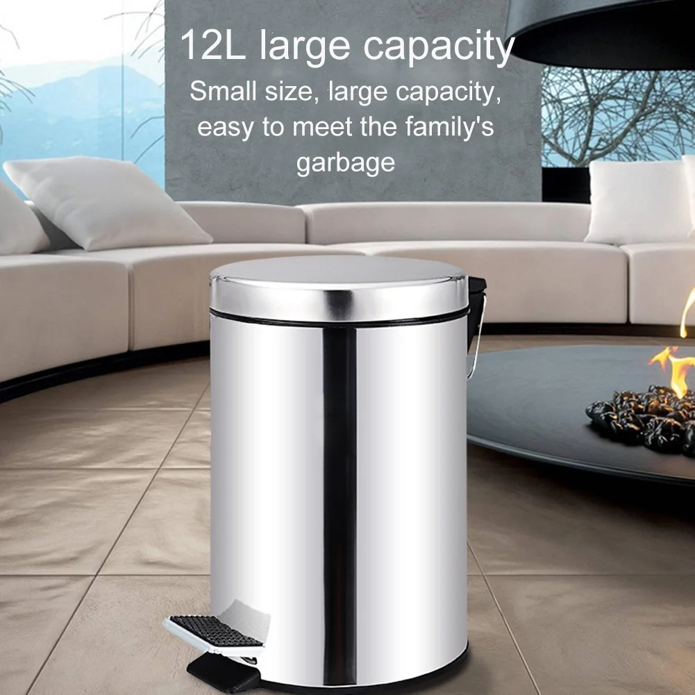 

Round Stainless Steel Step Trash Can Wastebasket Garbage Container Bin for Bathroom Bedroom Kitchen YU-Home