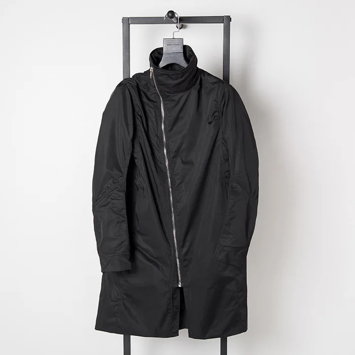 

New list high quality persional winter oblique zipper Slim arc curved sleeves and long sections windbreaker male jacket