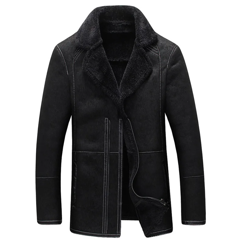 

European And American Style Mens Fur Leather Jackets Thick Warm Winter Style Men's Fur Lined Leather Overcoats High Quality C035