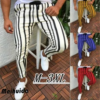 

Men Casual Sport Pants Slim Fit Trousers Running Stripe Sweatpants Men's Black Fashion Elastic Waist Pants Hip Hop Pants