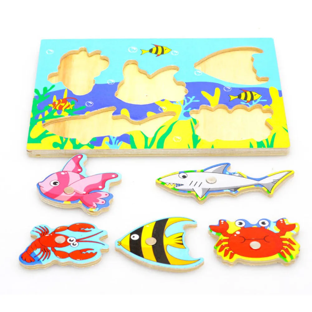 

Wooden Children Educational Fishing s Baby Magnetic 3D Jigsaw Funny Game Toys