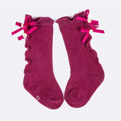 Гольфы для малышей хлопковые носки для девочек, однотонные детские носки принцессы с бантом гетры для девочек на весну-осень - Цвет: wine red