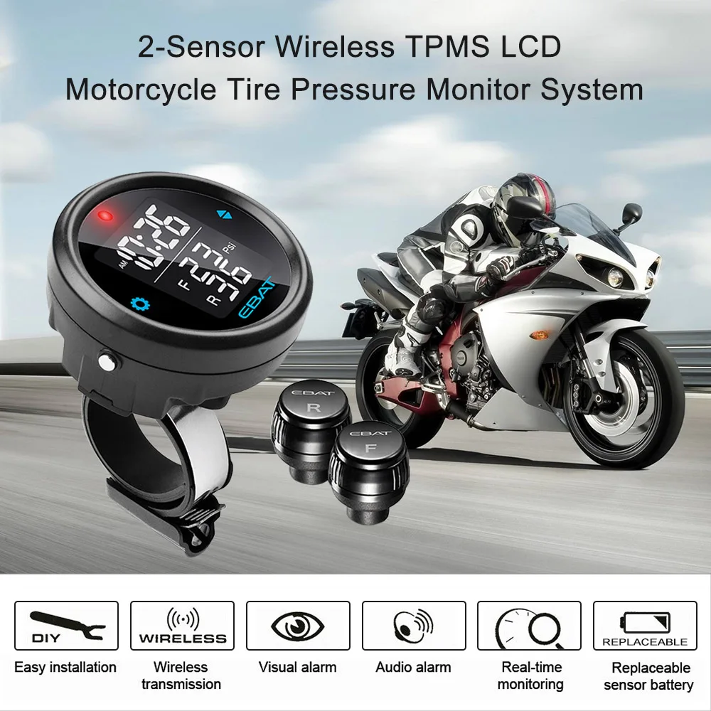 

Steelmate EBAT ET-910AE 2-sensor Wireless TPMS LCD Motorcycle Tire Pressure Monitor System Car Accessories Car Styling