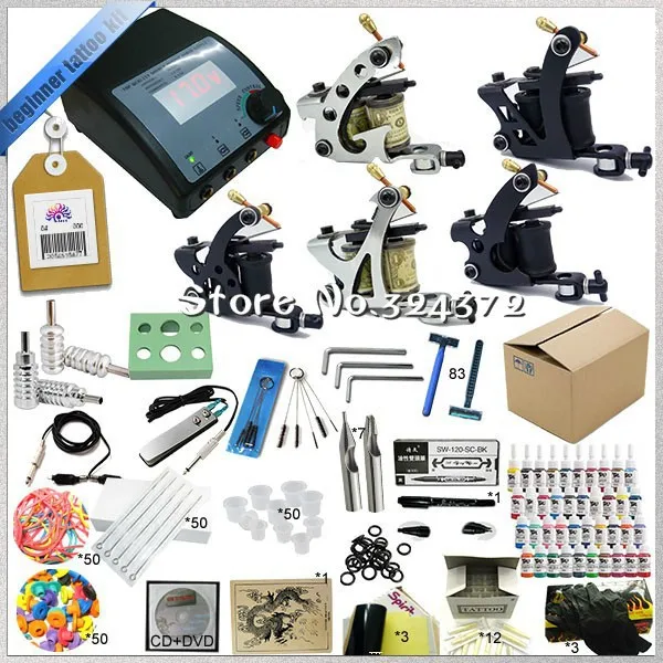 Professional Tattoo Kit 5 Guns Complete Machine Equipment sets +Teaching CD+Ink for Beginners Body Art Beauty Tools TK-2509 M hot selling black handle mouth gas guns lpg guns for jewelry processing equipment goldsmith s tools buy more discount more