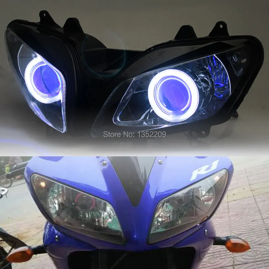 

1Set Projector Headlight Assembly HID Blue Angel Eyes For Yamaha YZF R1 2002-2003 Custom
