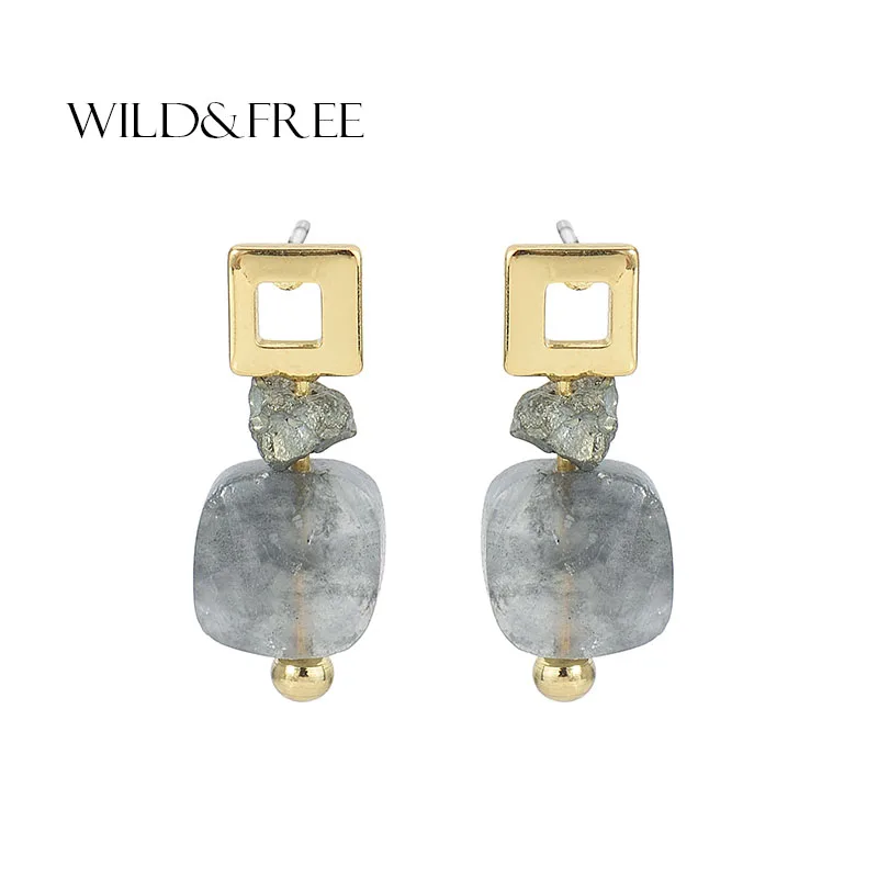 Новинка, популярные серьги-гвоздики из натурального камня, винтажные, золотые, медные, квадратные, геометрические, минималистичные серьги для женщин, модные ювелирные изделия, Brincos