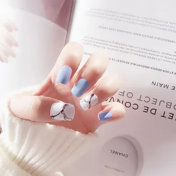 

24PCS Candy Color Marble Square Artificial Nails Girls DIY Fashion Matte Fake Nail Short Size Full Cover Nail Art Tips with Glue