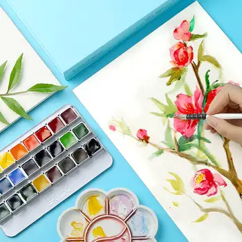 

Owin 24/36Colors Solid Watercolor Paint Set Gift Metal Iron Box With Paint Brush Watercolour Pigment Set Art Supplies