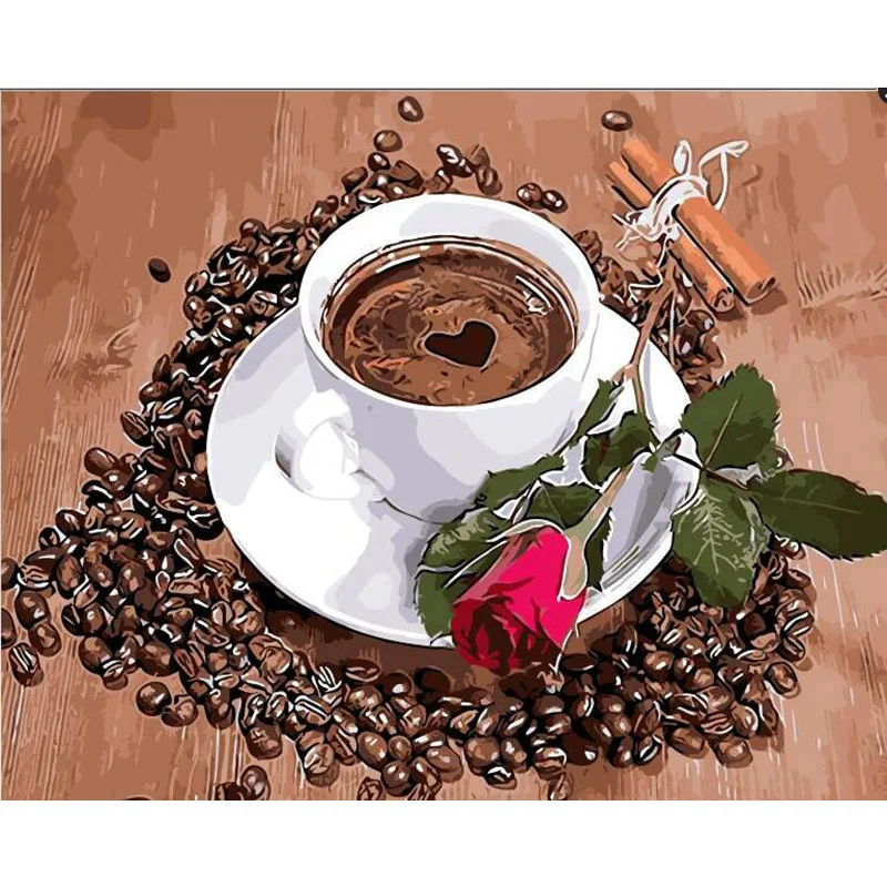 

ArtSailing picture by numbers on canvas retro Coffee And Rose coloring kit painting by numbers with acrylic posters NP-291