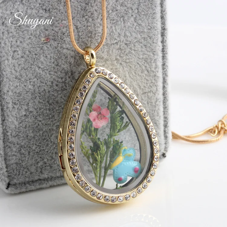 JACK88 New 10pcs/lot Crystal Gold Water Drop Floating Lockets Pendant