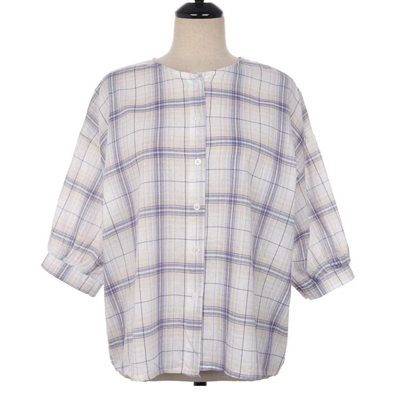 shintimes Short Sleeve Plaid Shirt Women Blouse 2019 New Casual Woman Blouses Cotton Button Korean Fashion Clothing Womens Tops