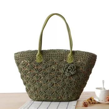 

New shoulder knit bag Korean fashion gold line delicate shell hook flower grass bag casual women's beach bag
