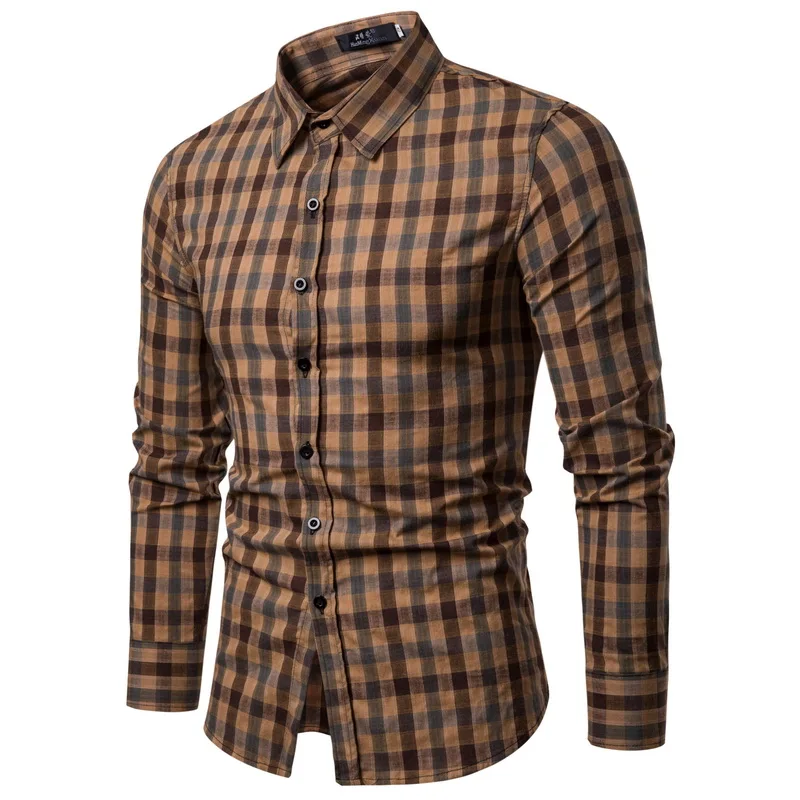 Drop Shipping Men Plaid Shirt Long Sleeve Cotton Shirts 2019 Fashion Casual Multi-color Checkered Chemise Homme Man Clothes